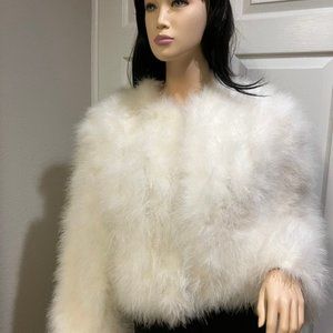 Holiday. Vintage 1980s Marabou Fur, White, Short Jacket. Size: Medium